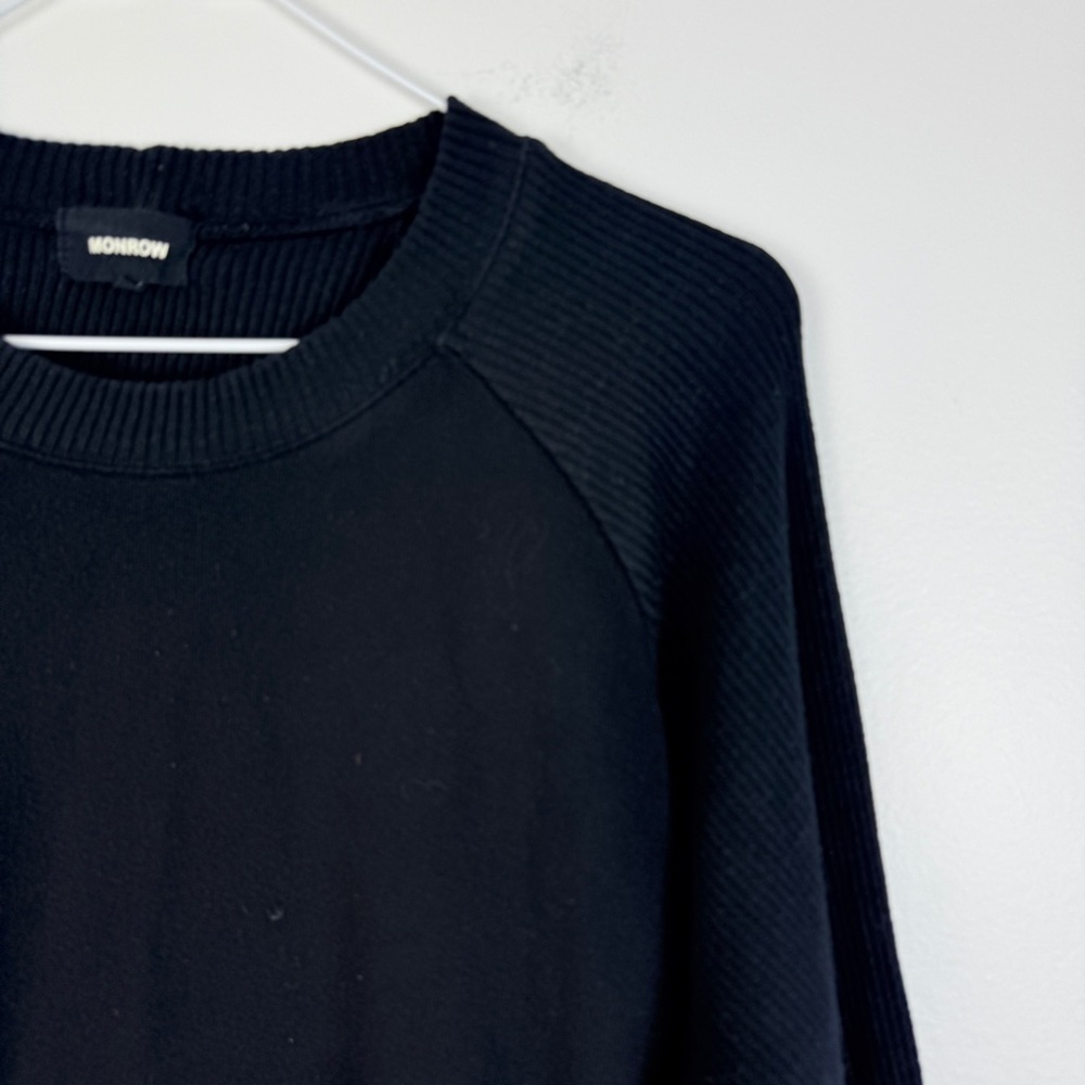 Monrow Black Ribbed Knit Crew Neck Sweater - Picture 4 of 5